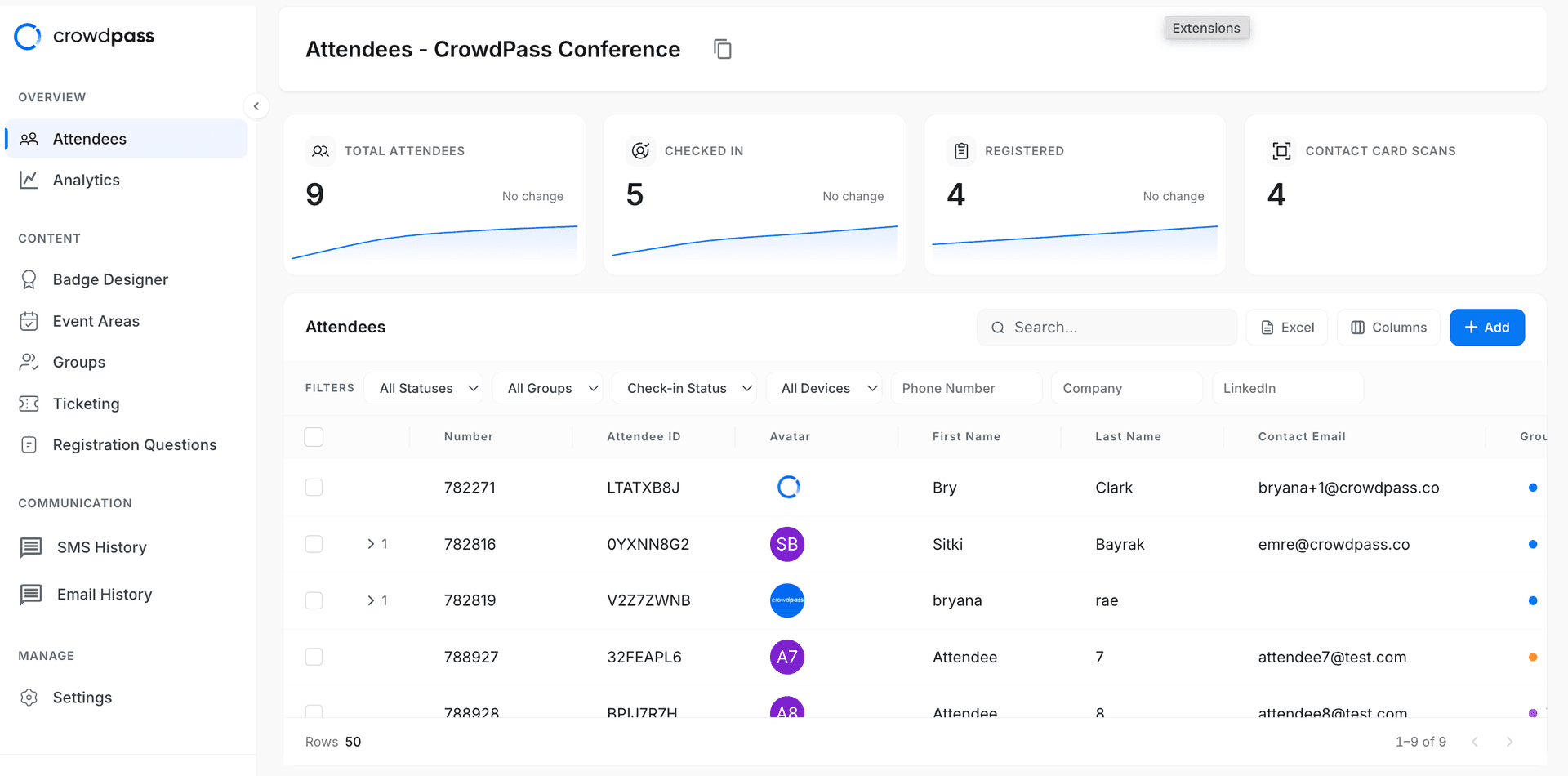 CrowdPass attendee dashboard