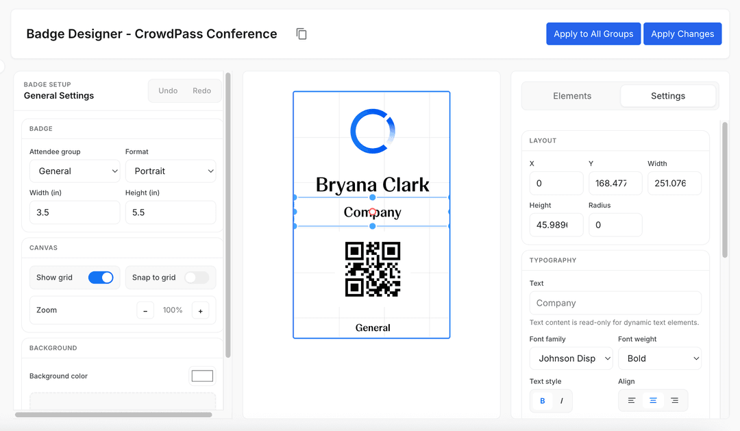 CrowdPass badge designer for on-site printing